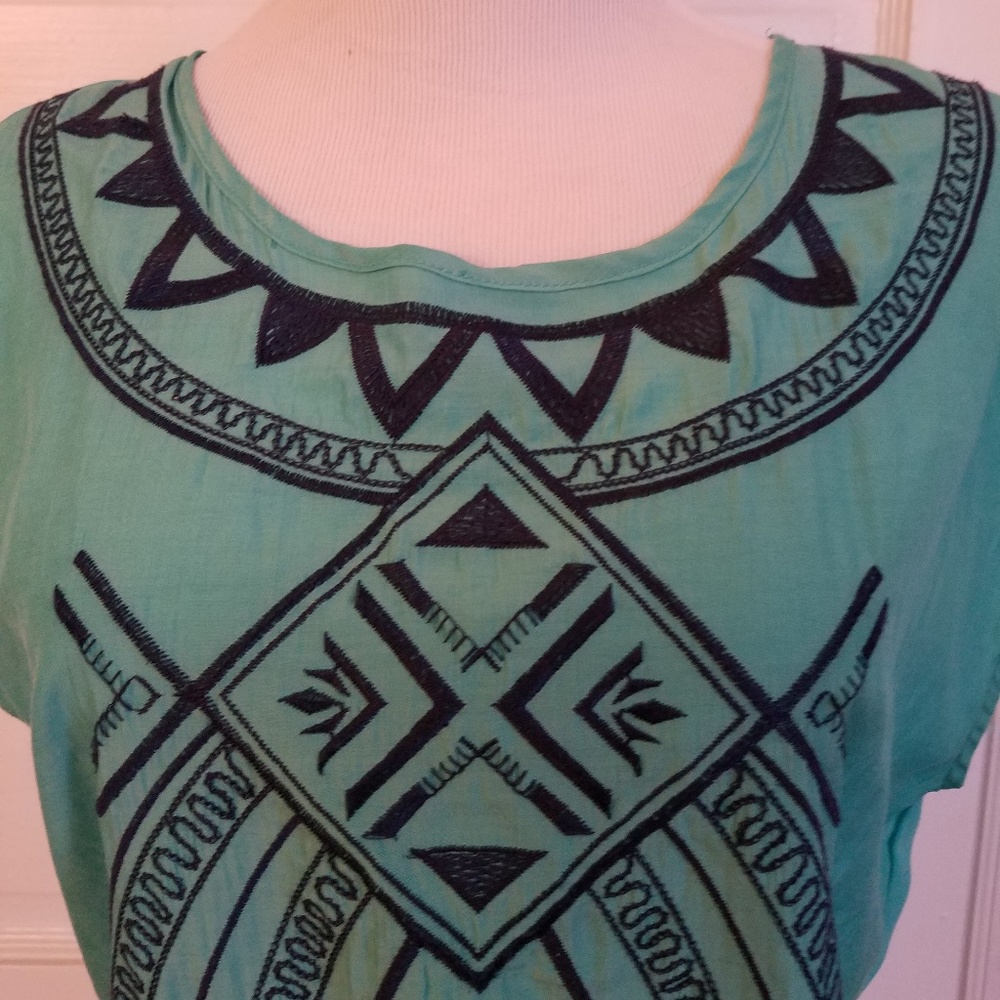 Francesca's Buttons Sheer Aztec Hi-low Blouse